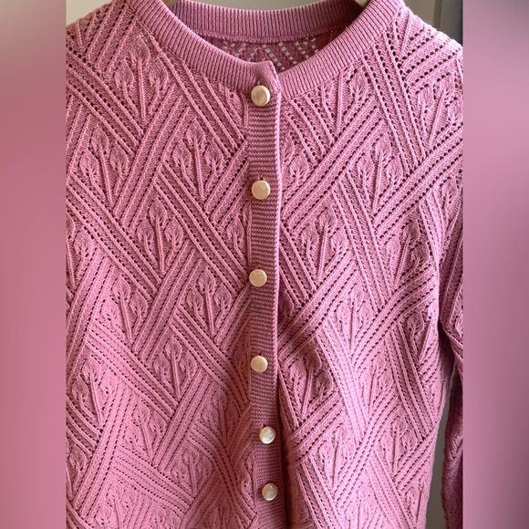 Vintage Sweaters - Beautiful Vintage Pink Knit Cardigan
